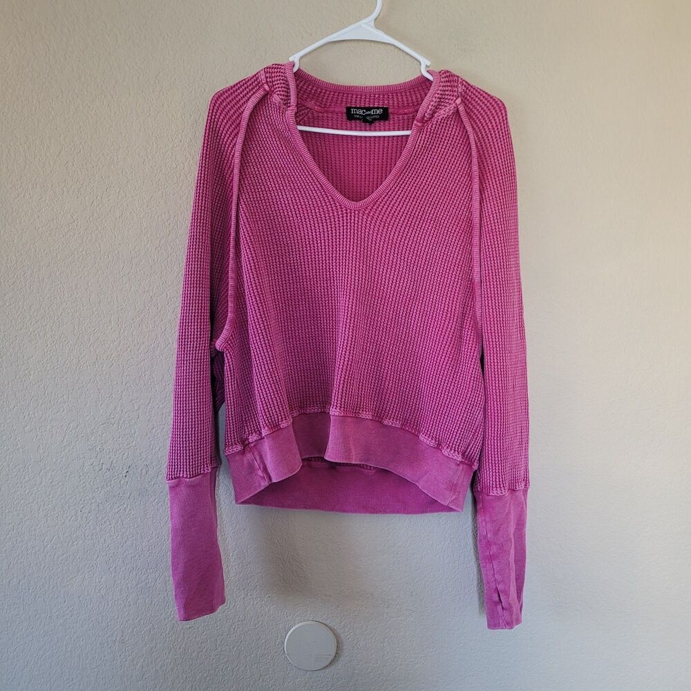 Mac and Me Everyday Vintage Waffle Knit Sweater Size Xlarge Fuchsia Pink V-Neck